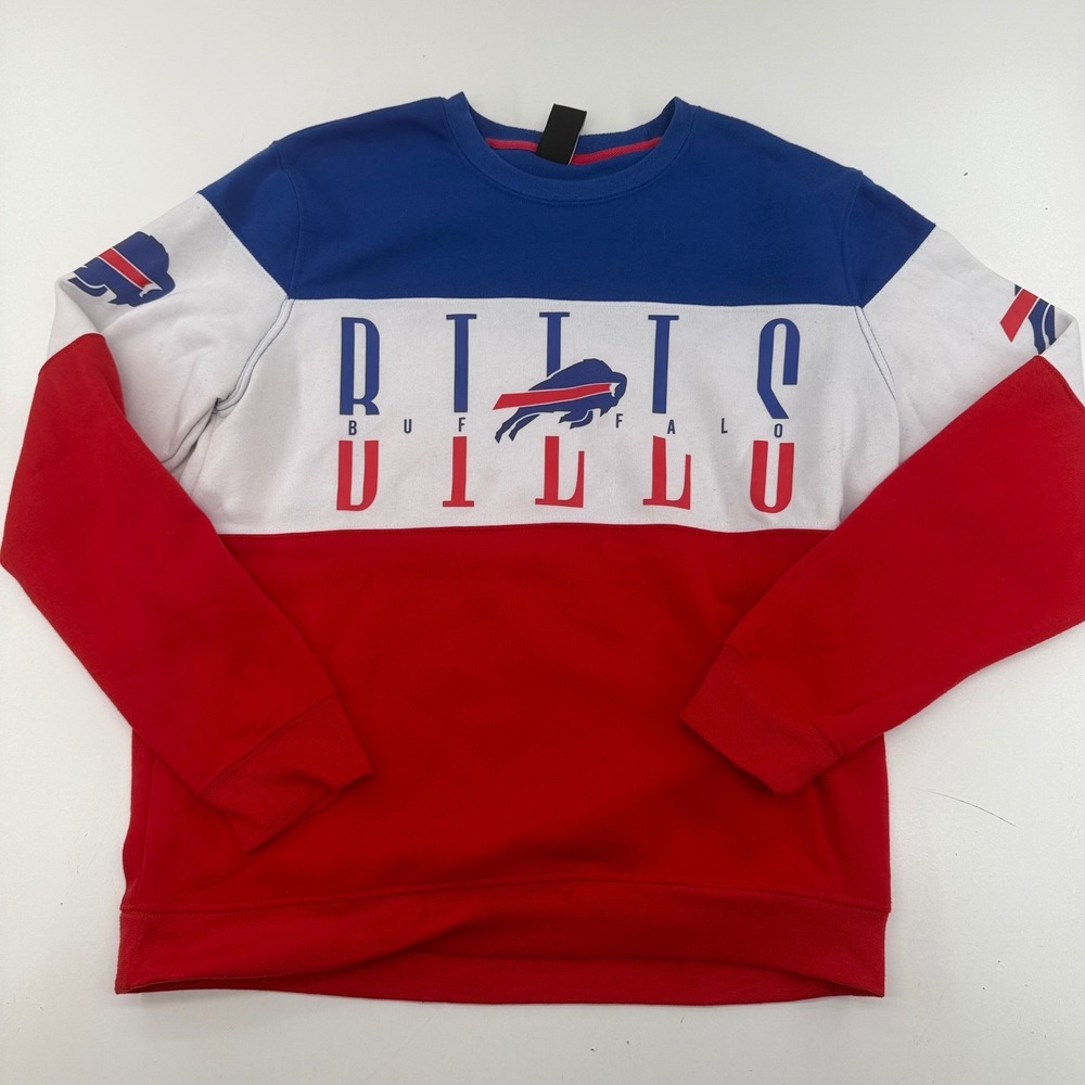 NFL Team Apparel Buffalo Bills Sweatshirt Mens Large Colorblock Crewneck Fleece